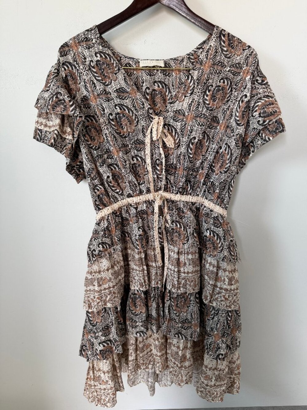 Ulla Johnson Size 12 Floral Paisley Ruffle Tiered Mini Dress Boho